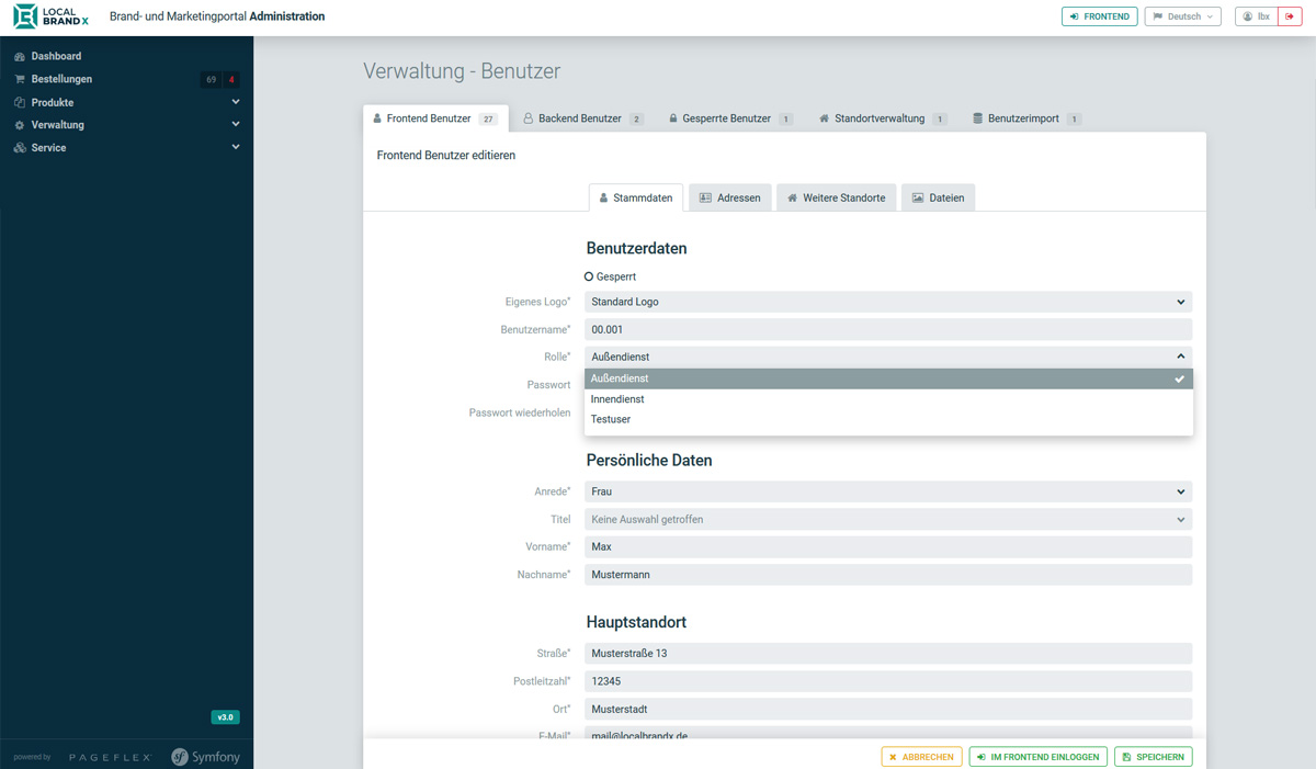 Users and roles administration brand portal